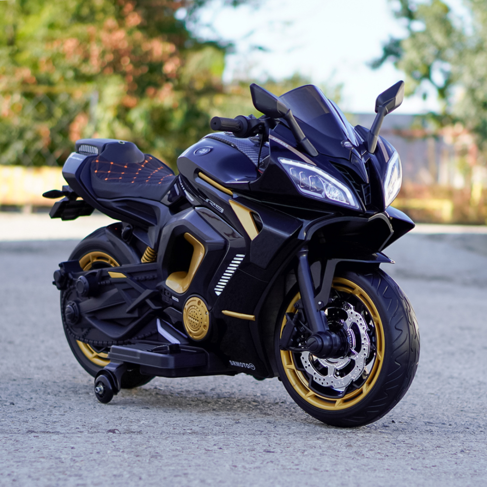 Motocicleta electrica copii R9, 150W, 24V, roti moi, scaun tapitat, neagra [3]