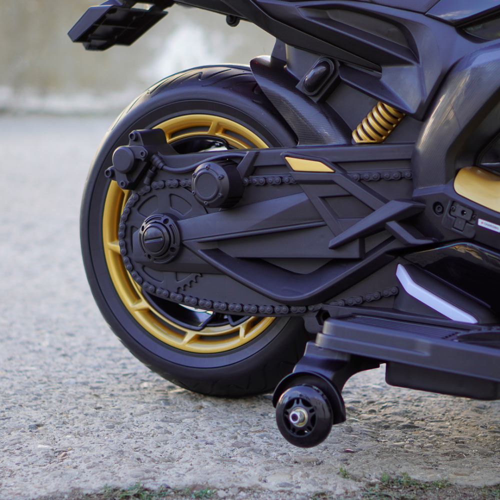 Motocicleta electrica copii R9, 150W, 24V, roti moi, scaun tapitat, neagra [14]
