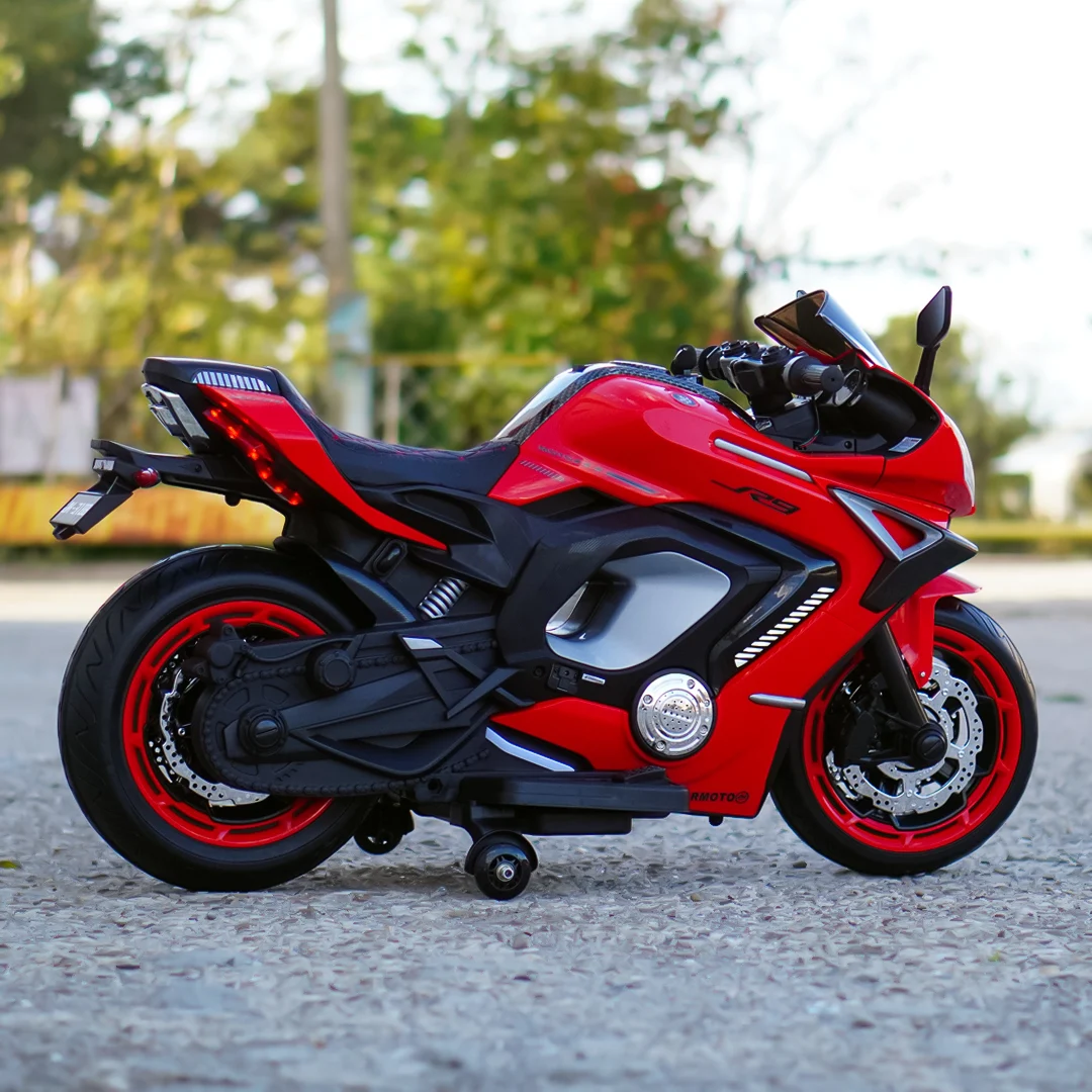 Motocicleta electrica copii R9, 150W, 24V, roti moi, scaun tapitat, rosie [3]