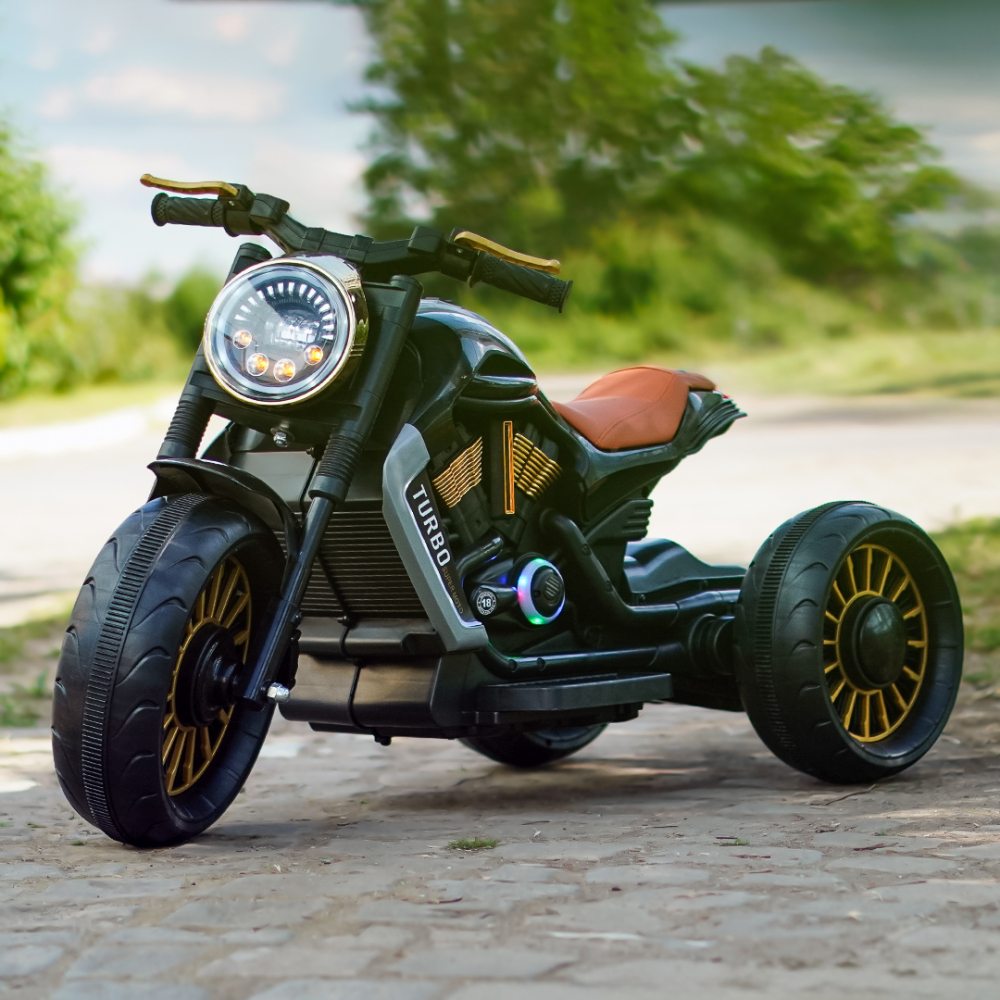 Motocicleta electrica cu 3 roti pentru copii, SuperMoto, 70W, 12V, scaun tapitat, bluetooth, neagra [2]