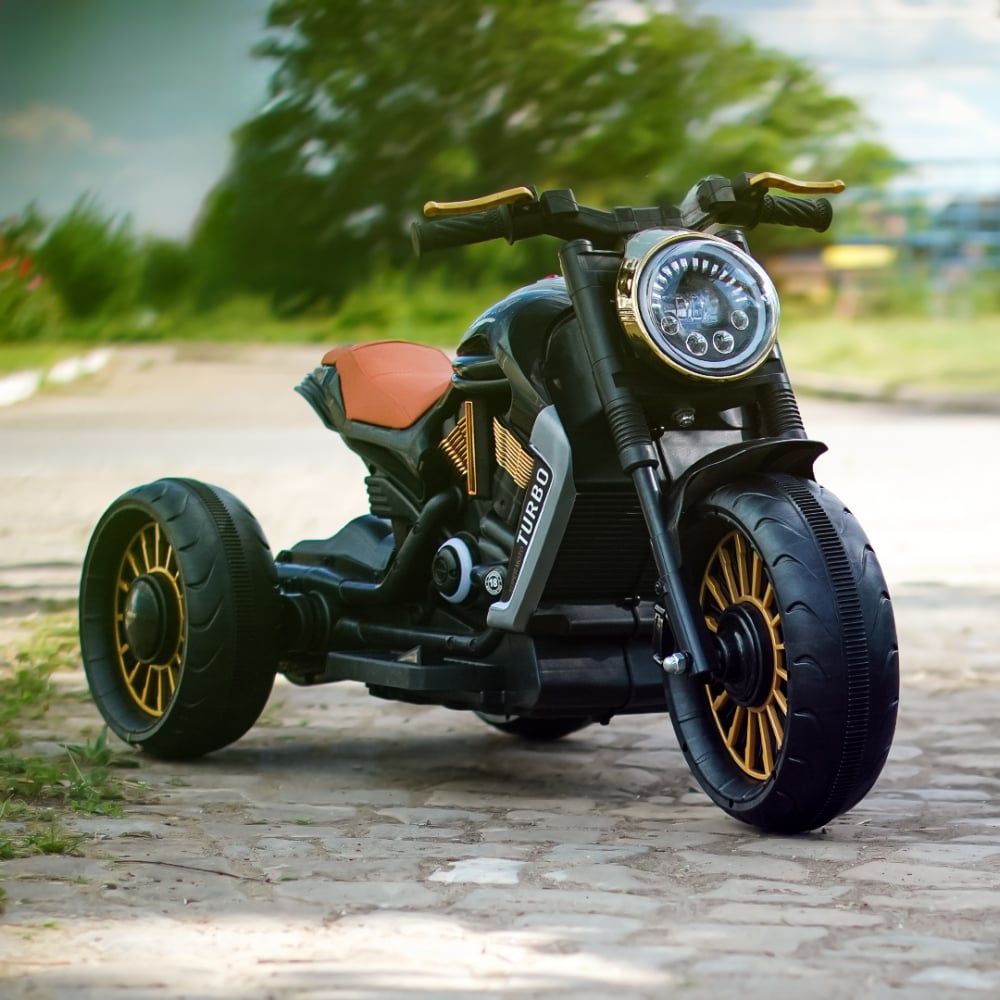 Motocicleta electrica cu 3 roti pentru copii, SuperMoto, 70W, 12V, scaun tapitat, bluetooth, neagra [4]