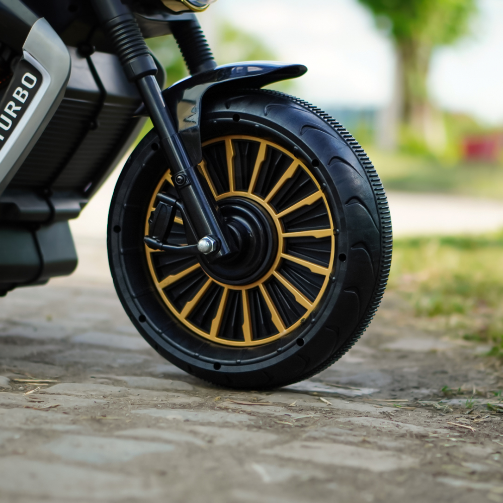 Motocicleta electrica cu 3 roti pentru copii, SuperMoto, 70W, 12V, scaun tapitat, bluetooth, neagra [13]