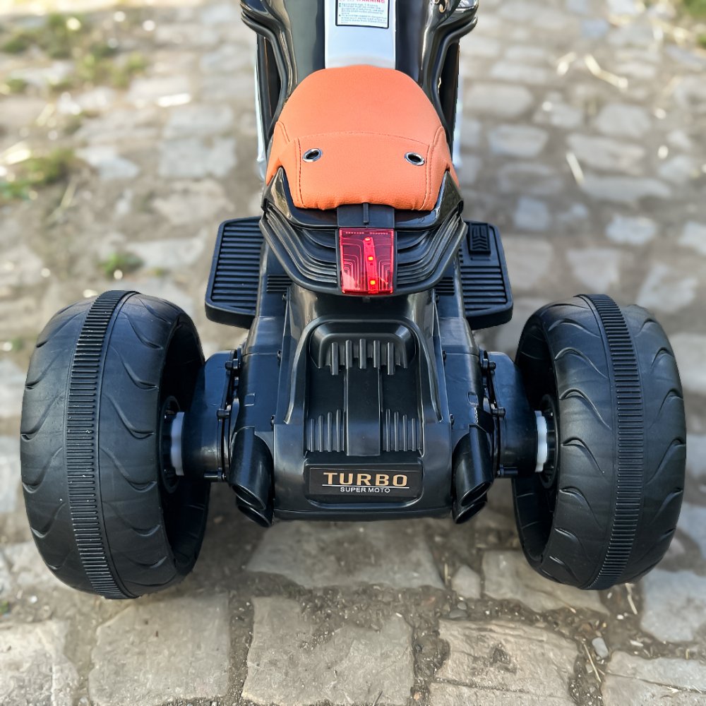 Motocicleta electrica cu 3 roti pentru copii, SuperMoto, 70W, 12V, scaun tapitat, bluetooth, neagra [16]