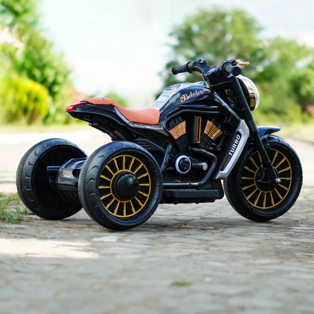 Motocicleta electrica cu 3 roti pentru copii, SuperMoto, 70W, 12V, scaun tapitat, bluetooth, neagra [8]