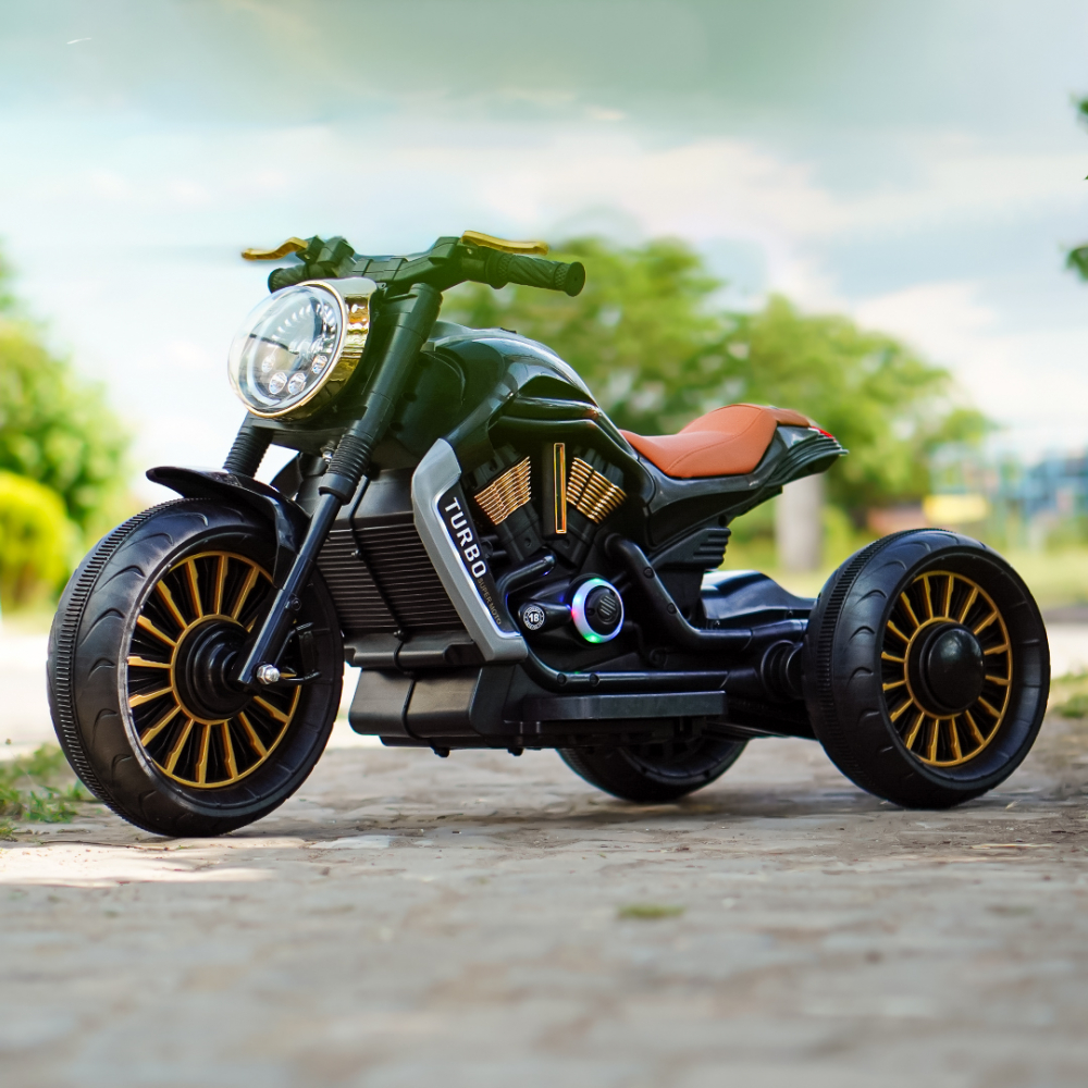 Motocicleta electrica cu 3 roti pentru copii, SuperMoto, 70W, 12V, scaun tapitat, bluetooth, neagra [3]