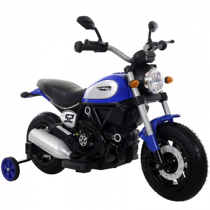 Kids ride-on electric motorbike BT307 with auxiliary wheels, 60W, inflatable wheels, blue [2]
