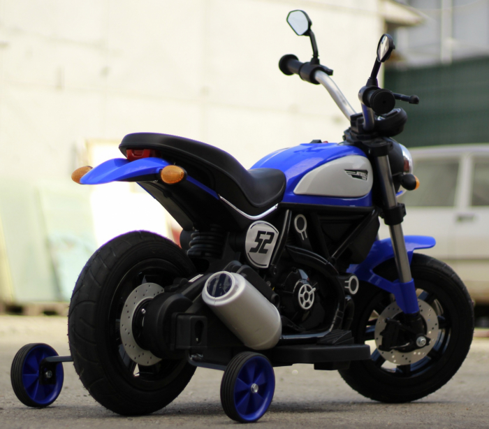 Kids ride-on electric motorbike BT307 with auxiliary wheels, 60W, inflatable wheels, blue [6]