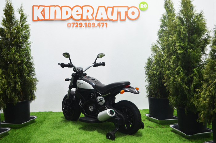 Kids ride-on electric motorbike BT307 with auxiliary wheels, 60W, inflatable wheels, black [6]
