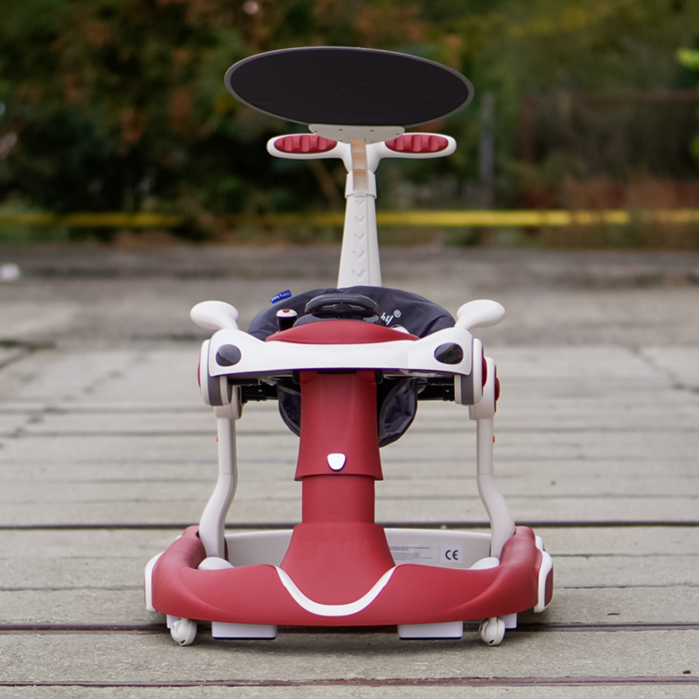 5-in-1 Baby Walker, Rocker, Jumper, Parental Handle, Sun Canopy, Steering Wheel, Lights and Music, Adjustable and Foldable, red [3]
