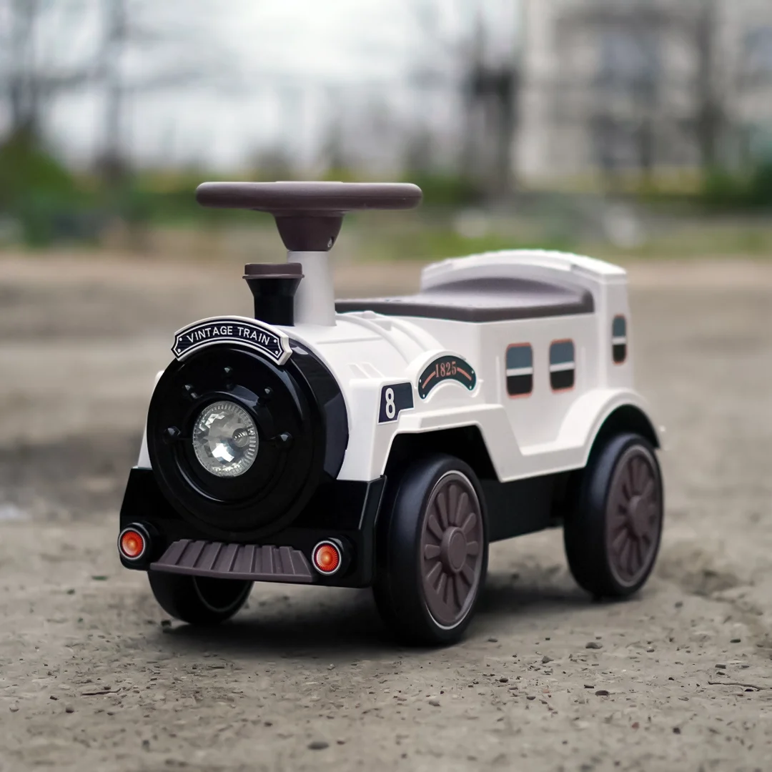 Vintage Train Ride-On Walker for Children, EVA Wheels, 18–30 Months, White [8]