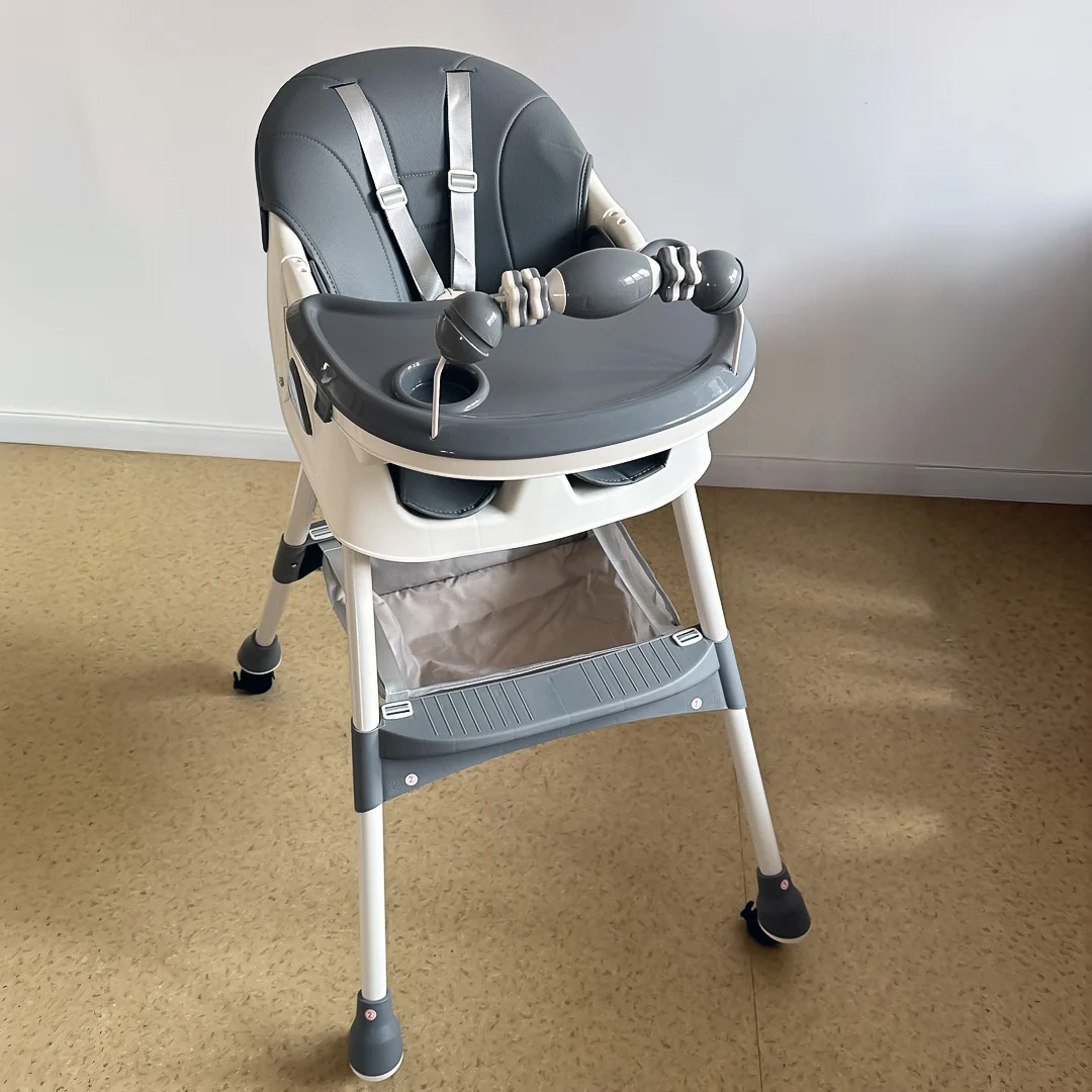 Children’s High Chair & Play Chair, Suitable for Ages 6–36 Months, Adjustable Height, Removable Tray, Safety Harness, gray [7]