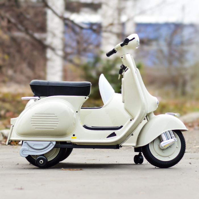 Ride-on scooter for children, licensed Piaggio VESPA 150 VL1T, 110W, 12V, 10Ah, beige [9]
