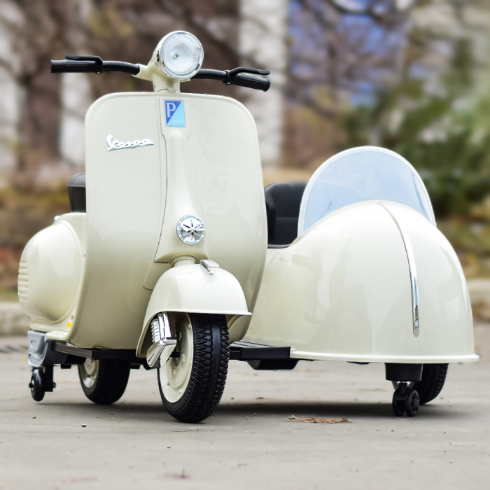 Ride-on scooter for children, licensed Piaggio VESPA 150 VL1T, 110W, 12V, 10Ah, beige [10]