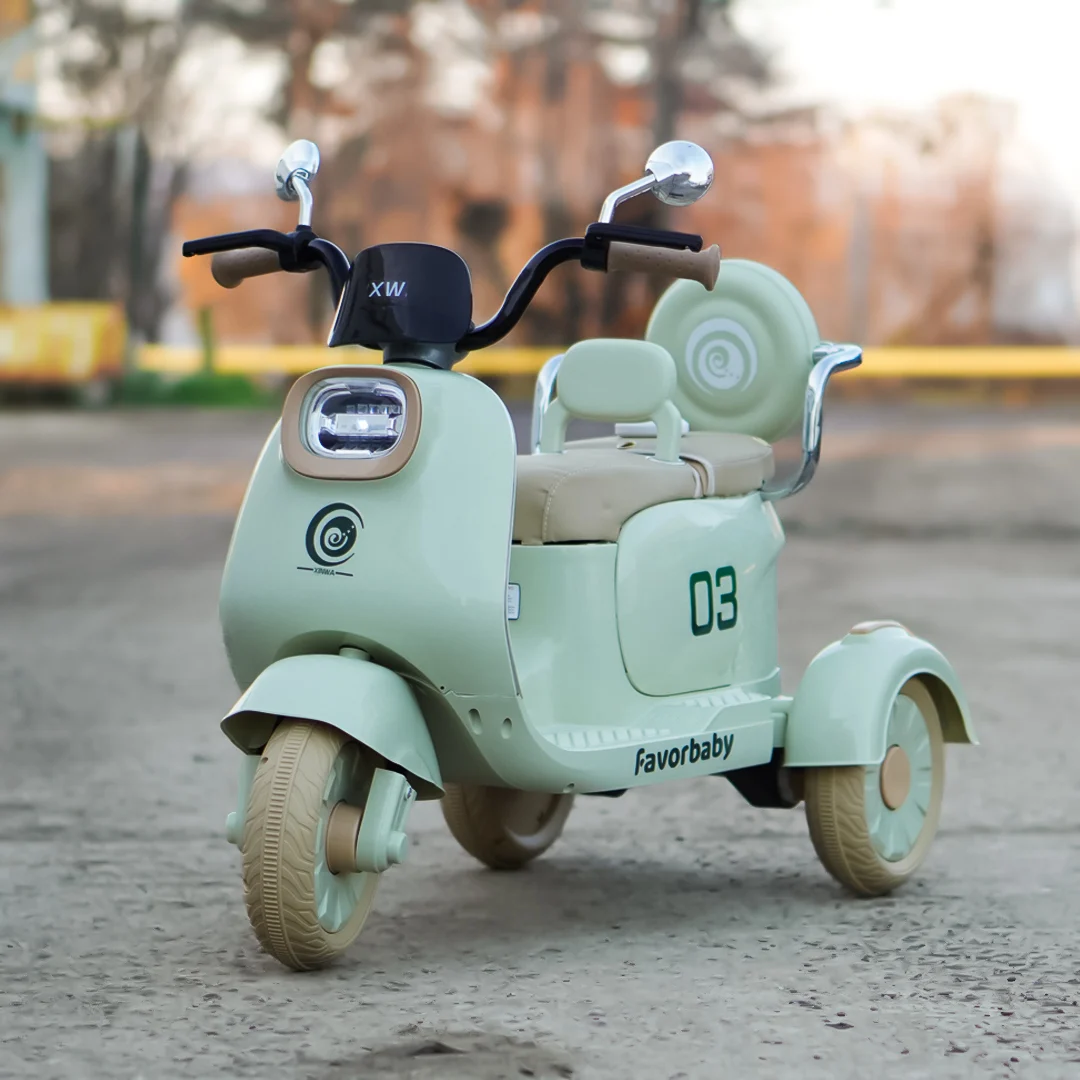 Electric Scooter for Kids , 3 Wheels, 2 Seats, Remote Control, 70W, Green [6]