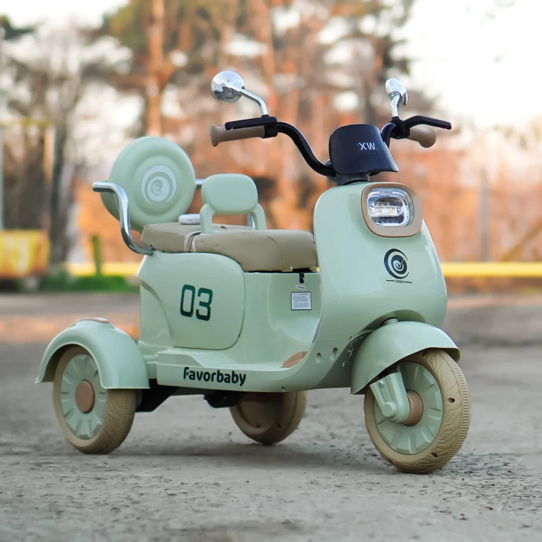 Electric Scooter for Kids , 3 Wheels, 2 Seats, Remote Control, 70W, Green [2]