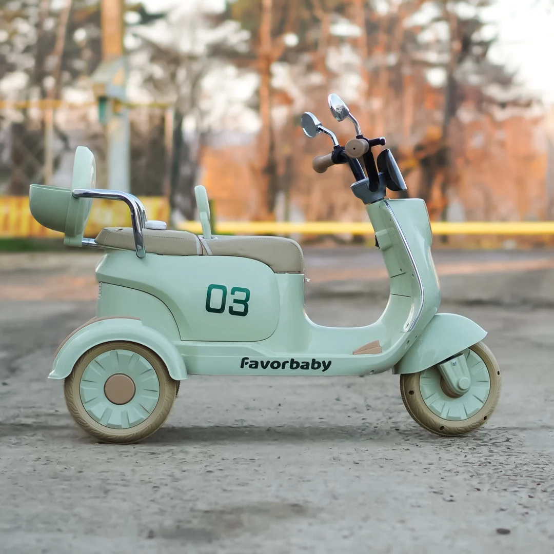 Electric Scooter for Kids , 3 Wheels, 2 Seats, Remote Control, 70W, Green [11]