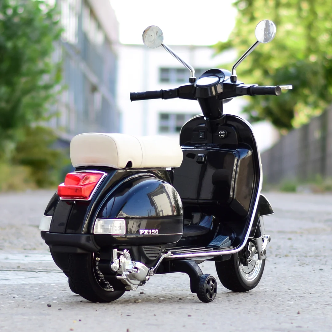 Scuter electric pentru copii Piaggio PX150, 70W, 12V, echipat premium, cu roti ajutatoare, negru [8]