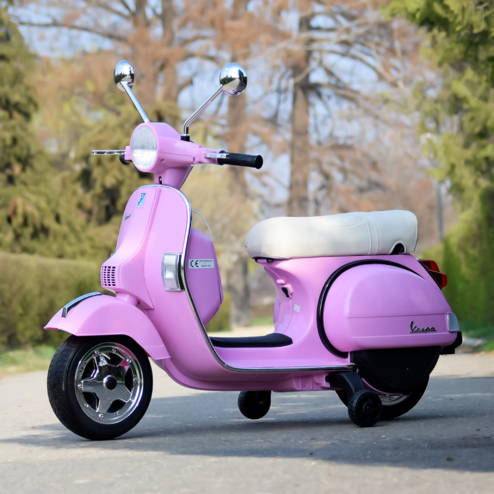 Scuter electric pentru copii Piaggio PX150, 70W, 12V, echipat premium, cu roti ajutatoare, roz [8]