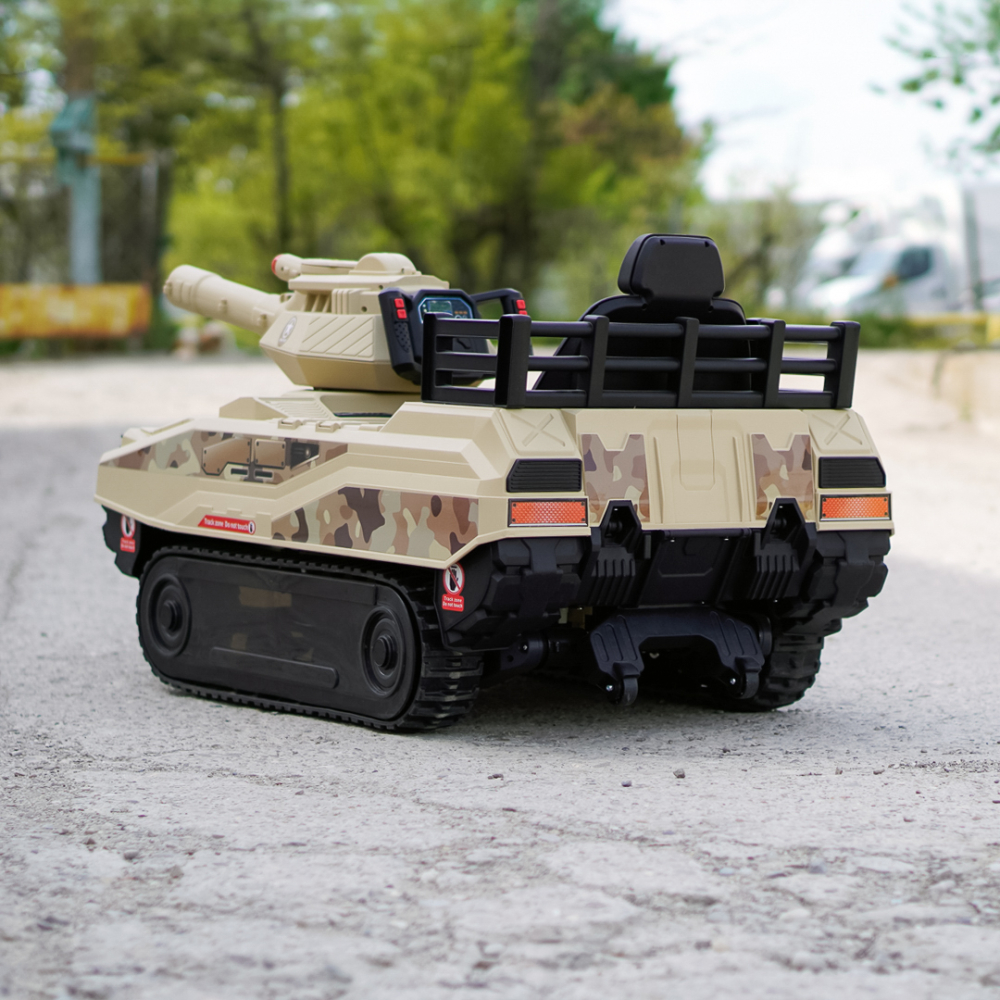 Electric ride-on tank for children Commander, 240W, 24V, multiple functions, camouflage beige [6]