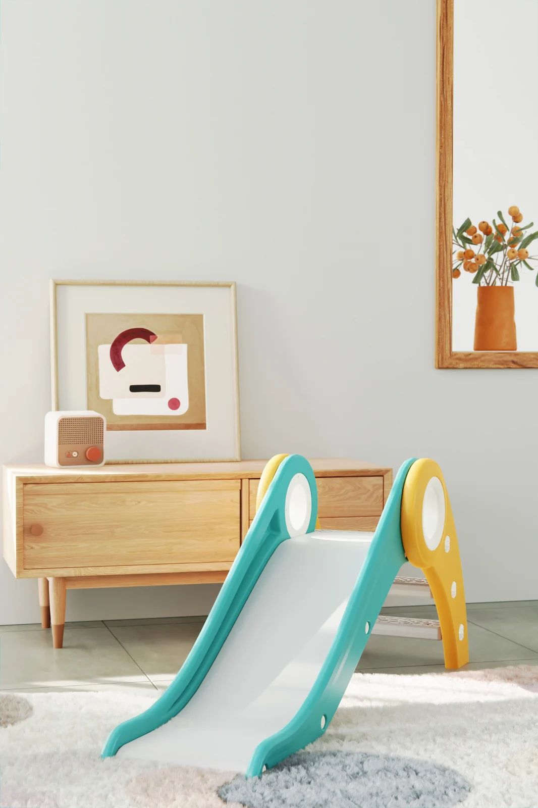 Tobogan copii cu design ergonomic, interior sau exterior, trepte antiderapante, pliabil, verde [3]