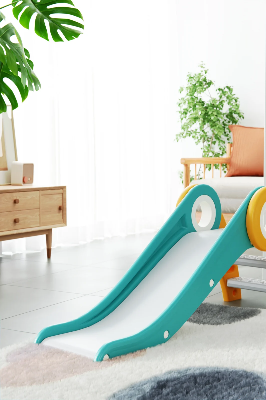 Tobogan copii cu design ergonomic, interior sau exterior, trepte antiderapante, pliabil, verde [2]