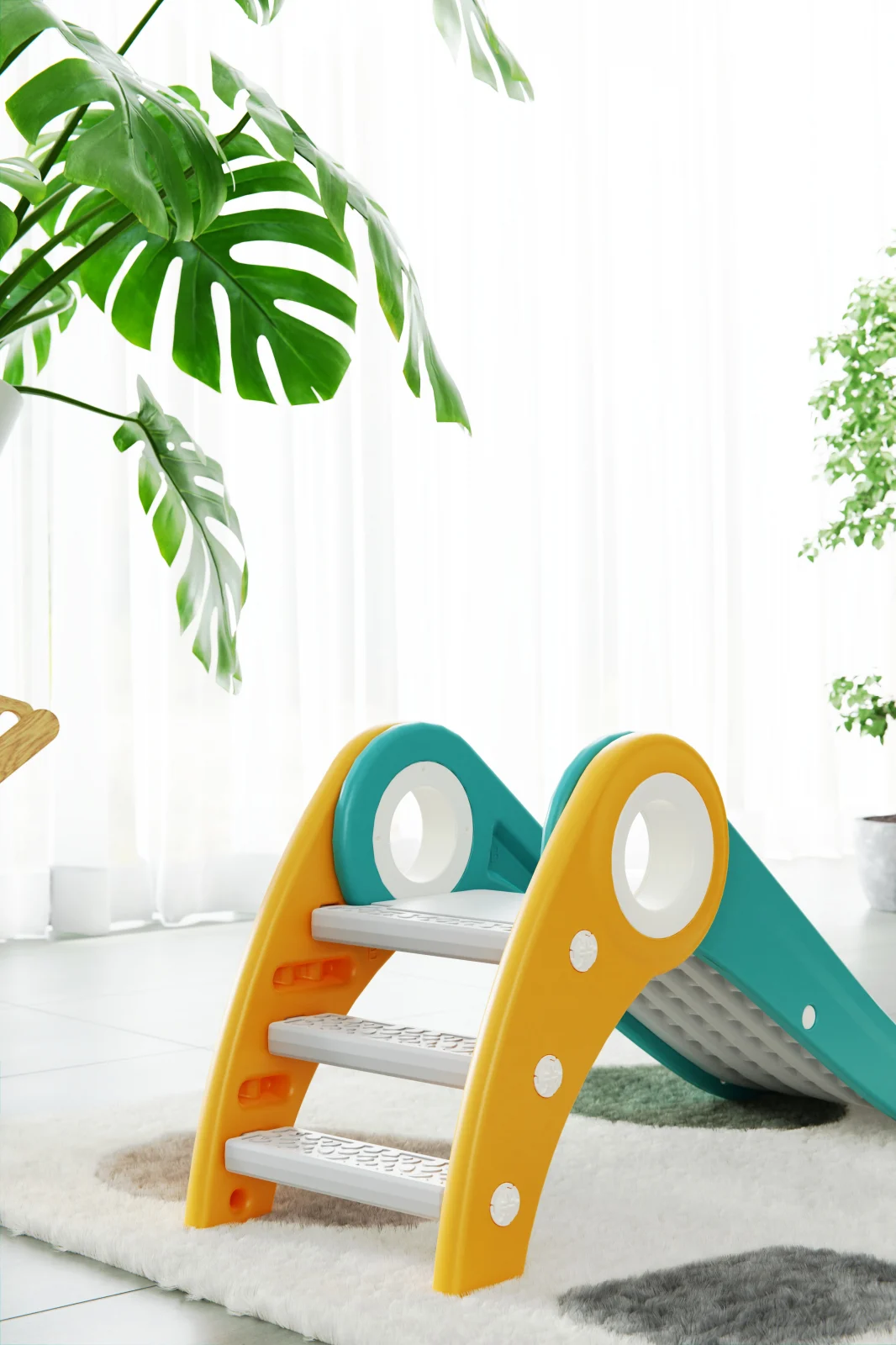 Tobogan copii cu design ergonomic, interior sau exterior, trepte antiderapante, pliabil, verde [8]