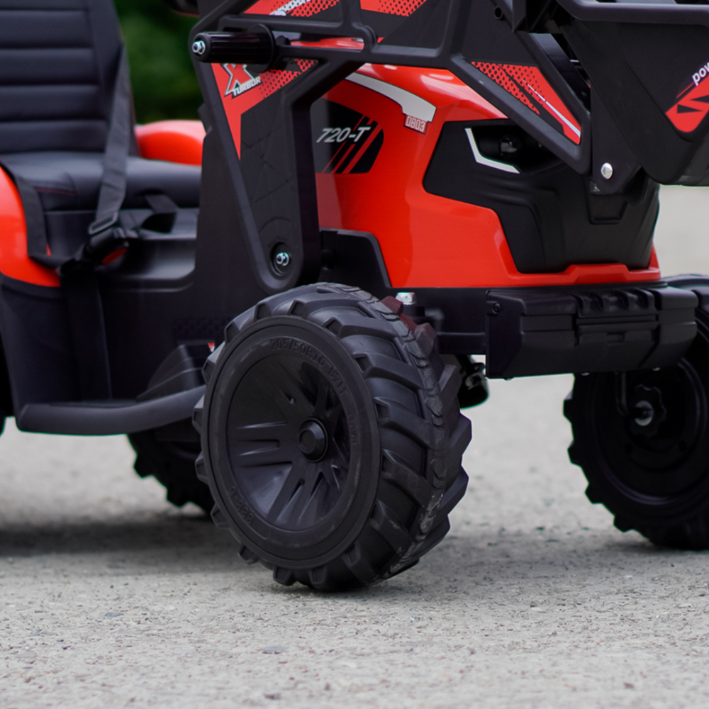 Tractor electric cu remorca pentru copii 720-T, 90W, cupa si incarcator, 12V, premium, rosu [12]