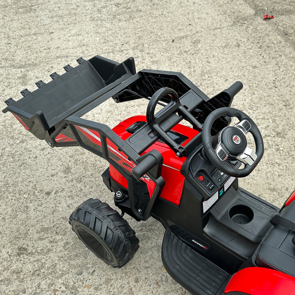 Tractor electric cu remorca pentru copii 720-T, 90W, cupa si incarcator, 12V, premium, rosu [17]