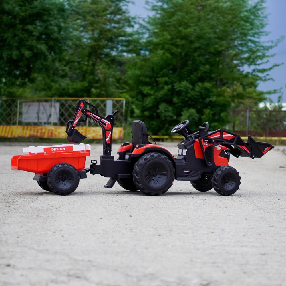 Tractor electric cu remorca pentru copii 720-T, 90W, cupa si incarcator, 12V, premium, rosu [7]