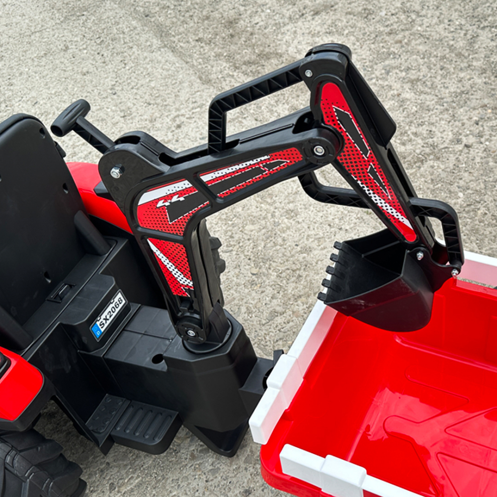 Tractor electric cu remorca pentru copii 720-T, 90W, cupa si incarcator, 12V, premium, rosu [18]