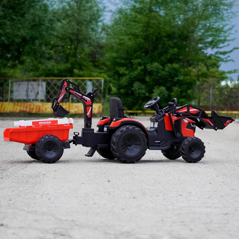 Tractor electric cu remorca pentru copii 720-T, 90W, cupa si incarcator, 12V, premium, rosu [8]