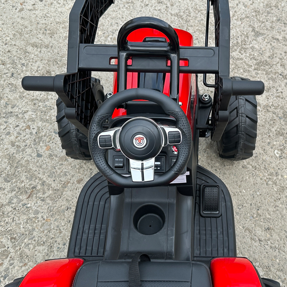 Tractor electric cu remorca pentru copii 720-T, 90W, cupa si incarcator, 12V, premium, rosu [15]