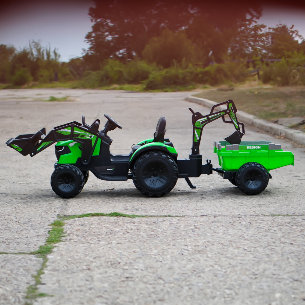 Ride-on tractor with trailer for children 720-T, 90W, bucket and charger, 12V, premium, green [8]