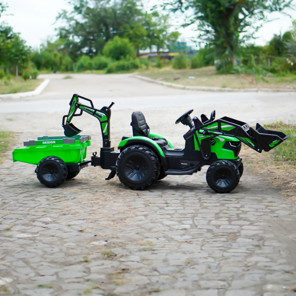 Ride-on tractor with trailer for children 720-T, 90W, bucket and charger, 12V, premium, green [5]