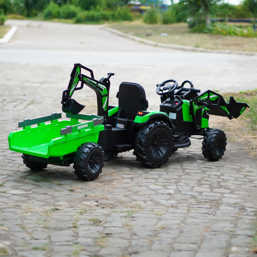 Ride-on tractor with trailer for children 720-T, 90W, bucket and charger, 12V, premium, green [7]