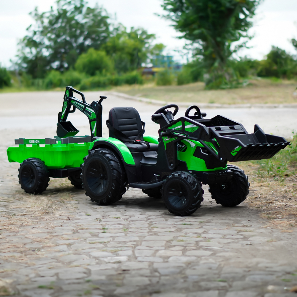 Ride-on tractor with trailer for children 720-T, 90W, bucket and charger, 12V, premium, green [4]