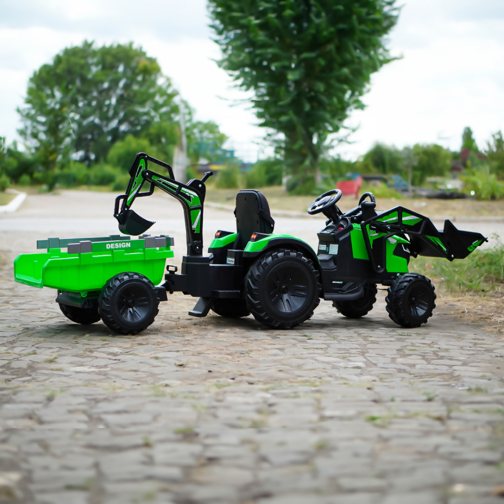 Ride-on tractor with trailer for children 720-T, 90W, bucket and charger, 12V, premium, green [6]