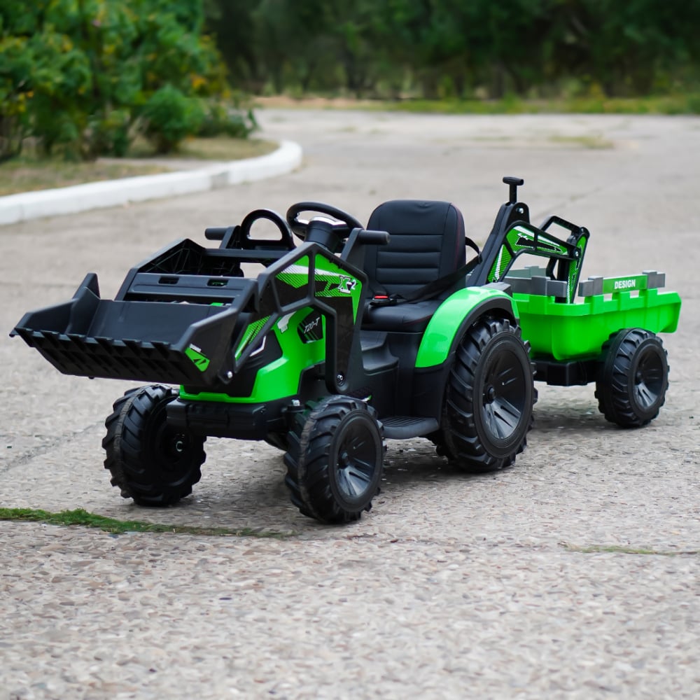 Ride-on tractor with trailer for children 720-T, 90W, bucket and charger, 12V, premium, green [2]