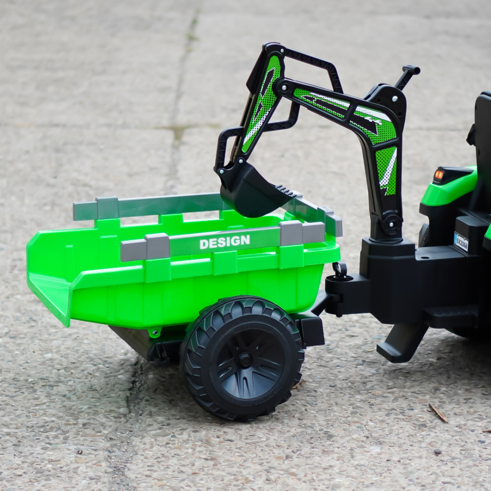 Ride-on tractor with trailer for children 720-T, 90W, bucket and charger, 12V, premium, green [14]