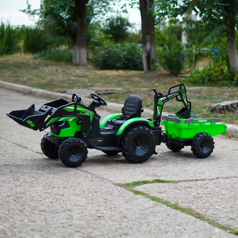 Ride-on tractor with trailer for children 720-T, 90W, bucket and charger, 12V, premium, green [3]