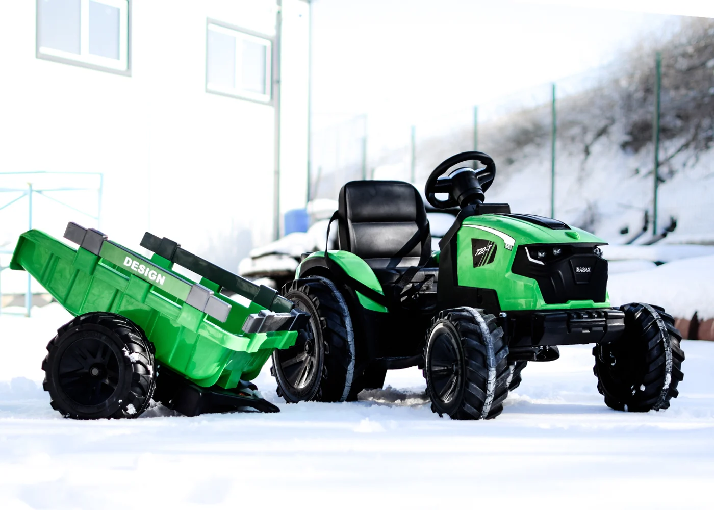 Electric ride-on tractor 720-T, 110W, 24V, with trailer, EVA wheels, leather seat, green [2]