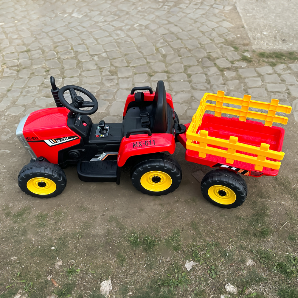 Tractoras electric BJ-611, 60W, 12V cu remorca si telecomanda, rosu [9]