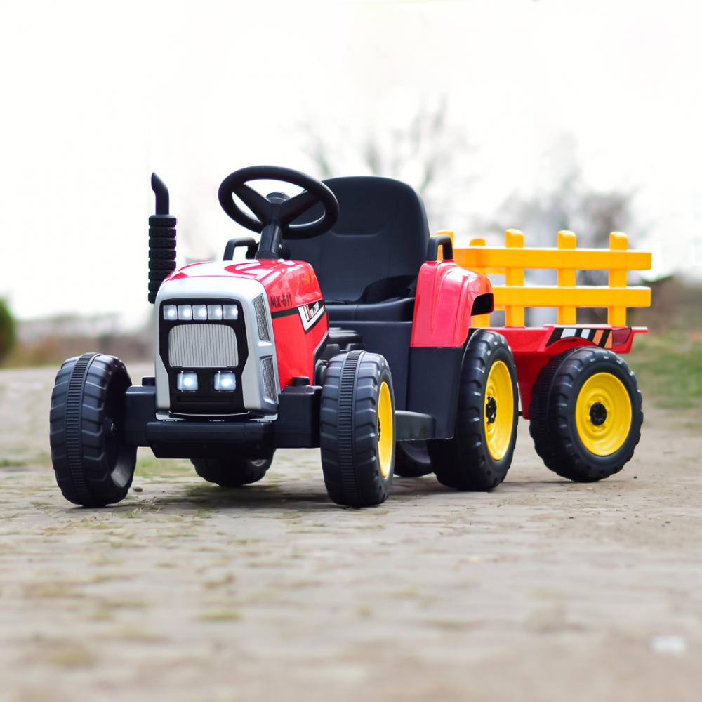 Tractoras electric BJ-611, 60W, 12V cu remorca si telecomanda, rosu [2]