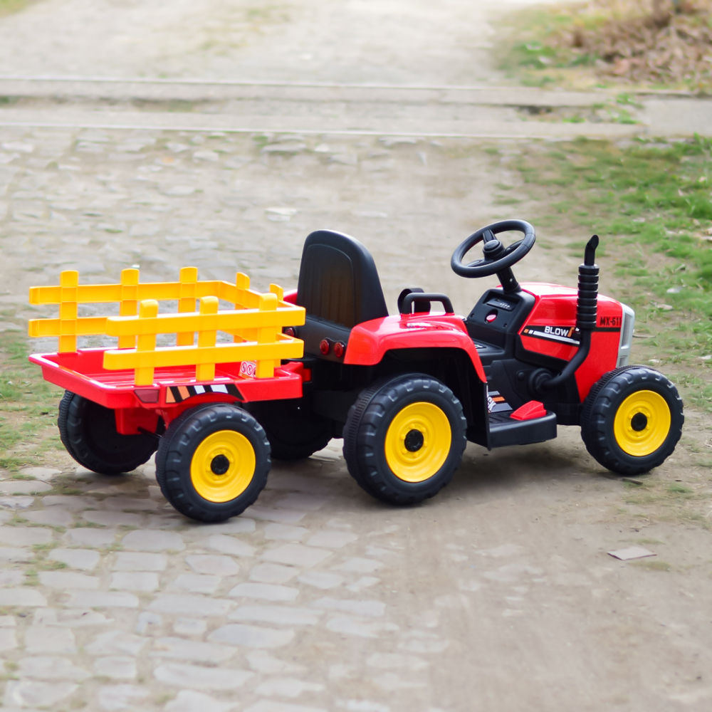 Tractoras electric BJ-611, 60W, 12V cu remorca si telecomanda, rosu [6]