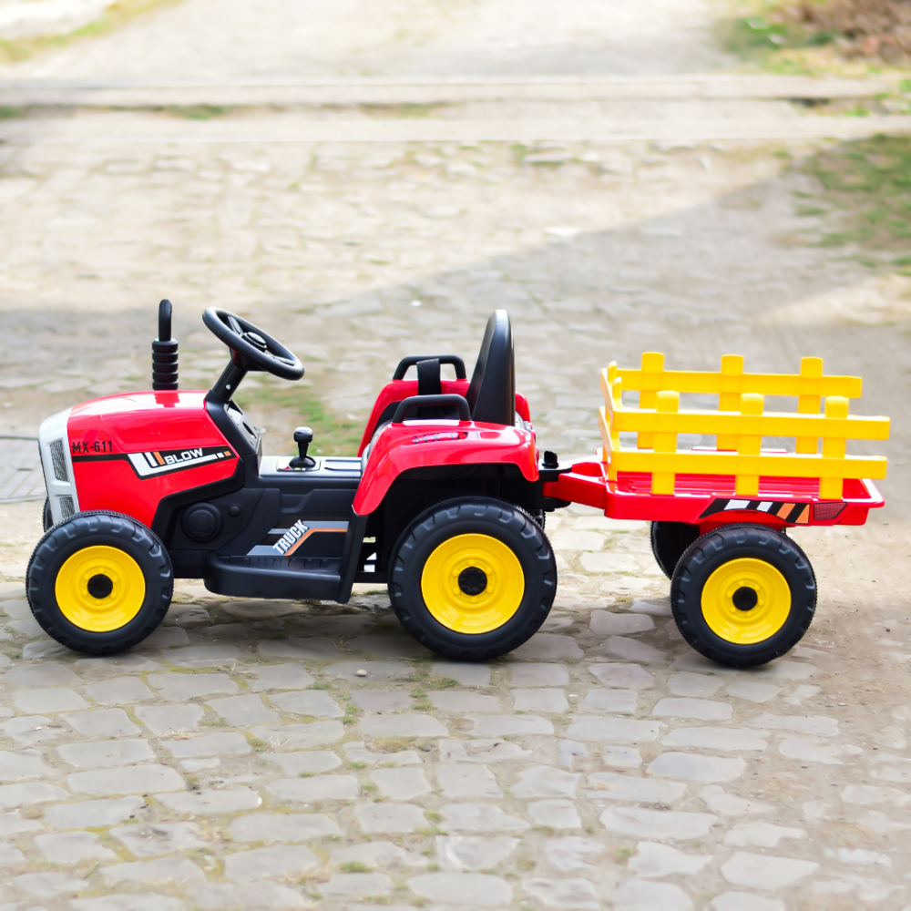 Tractoras electric BJ-611, 60W, 12V cu remorca si telecomanda, rosu [7]