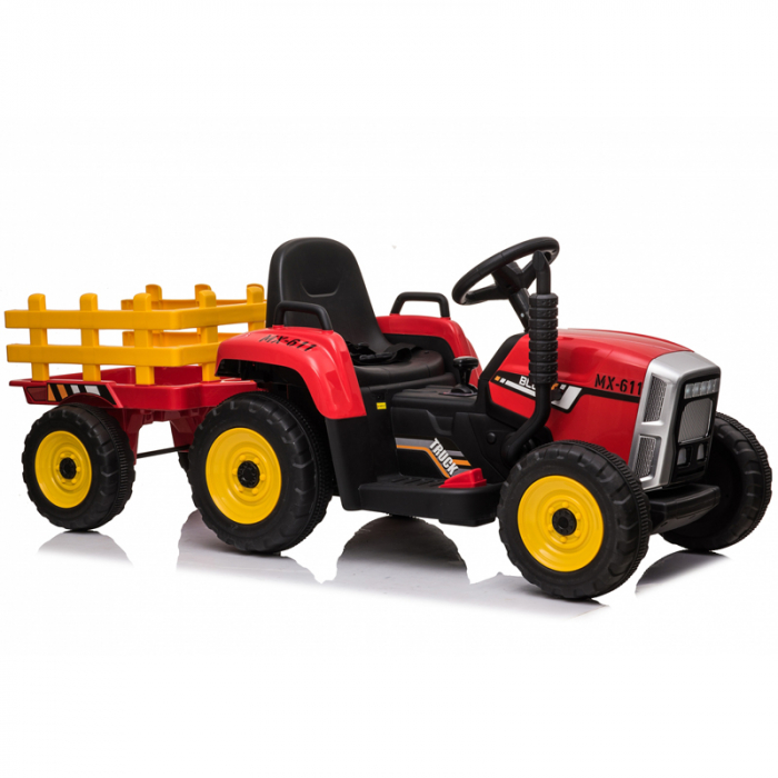 Tractoras electric BJ-611, 60W, 12V cu remorca si telecomanda, rosu [1]