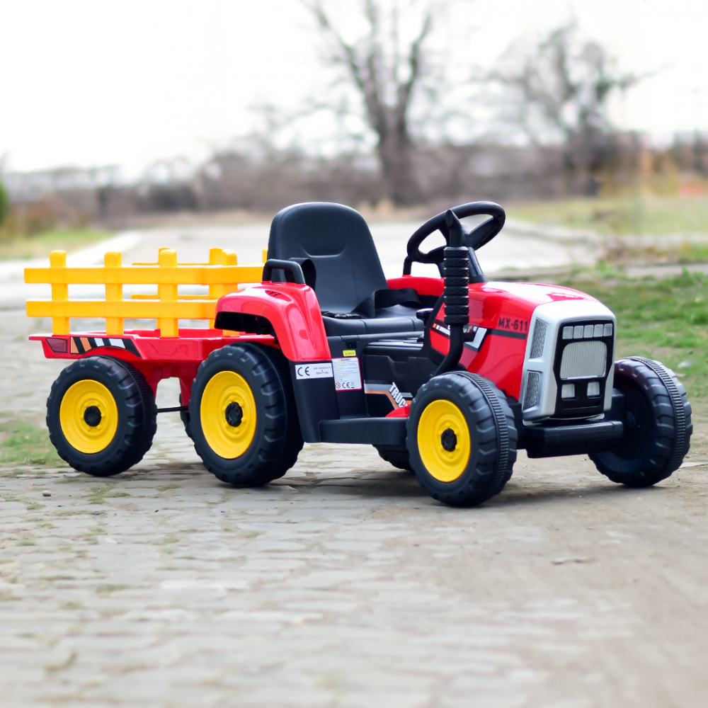 Tractoras electric BJ-611, 60W, 12V cu remorca si telecomanda, rosu [4]