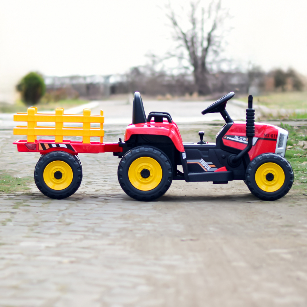 Tractoras electric BJ-611, 60W, 12V cu remorca si telecomanda, rosu [5]
