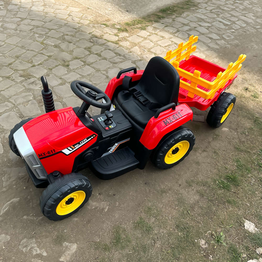 Tractoras electric BJ-611, 60W, 12V cu remorca si telecomanda, rosu [10]