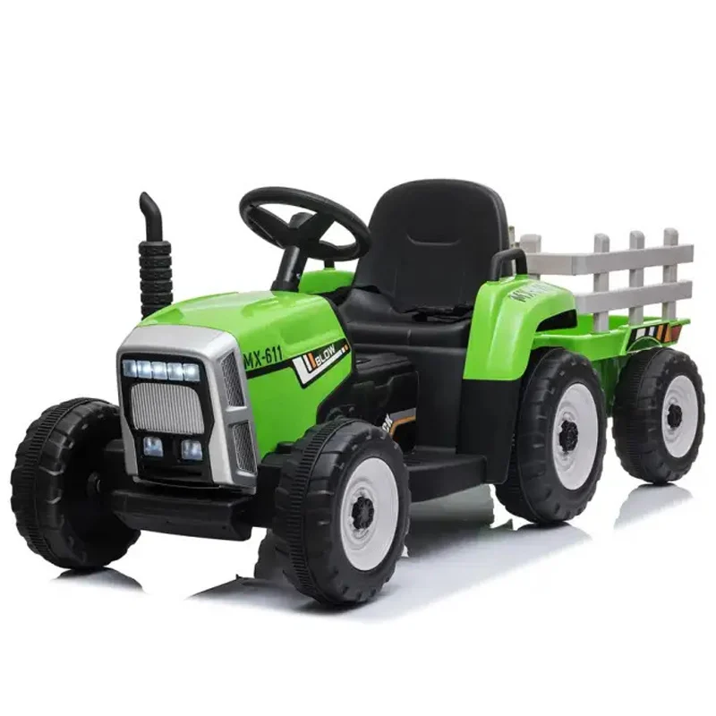 Electric ride-on tractor BJ-611, 60W, 12V with trailer and remote control, green [1]